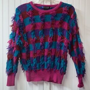 80s Shag Shaggy Checkerboard Sweater S Vintage Anthropologie Free People Boho